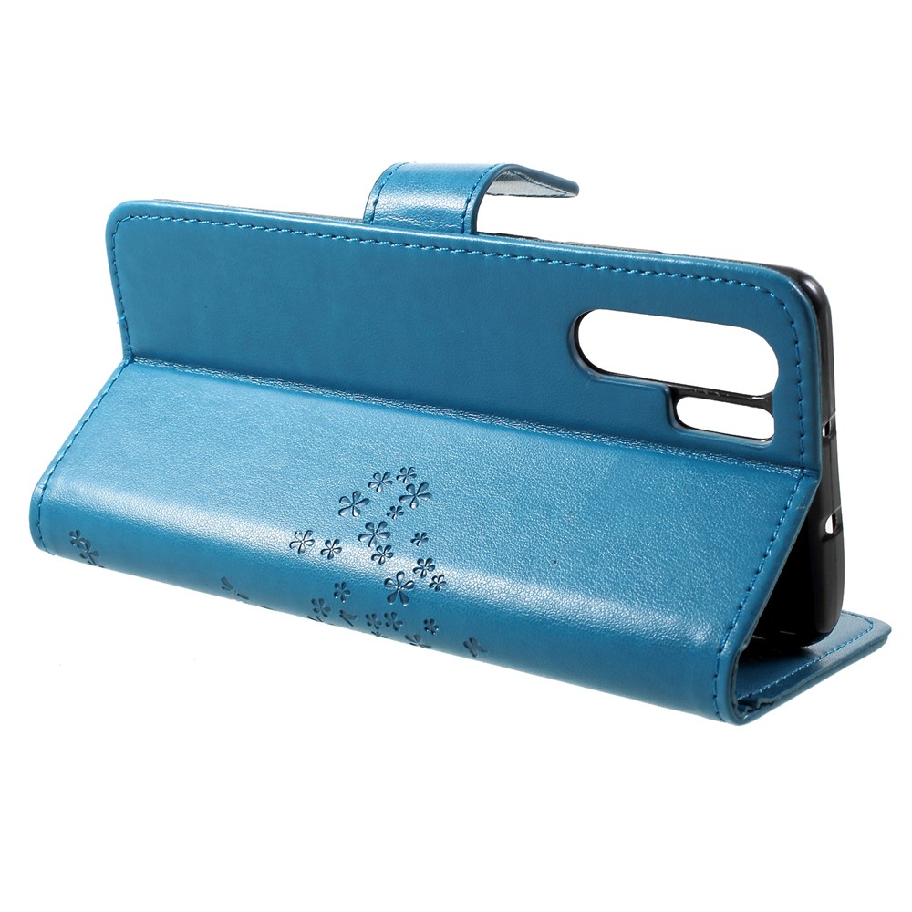 Imprint Butterfly Flower Wallet Stand Leather Casing Cover for Huawei P30 Pro - Blue-4