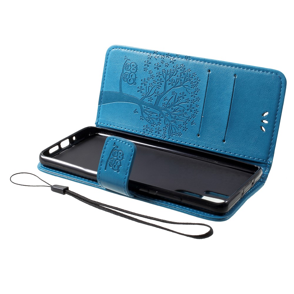 Imprint Butterfly Flower Wallet Stand Leather Casing Cover for Huawei P30 Pro - Blue-5