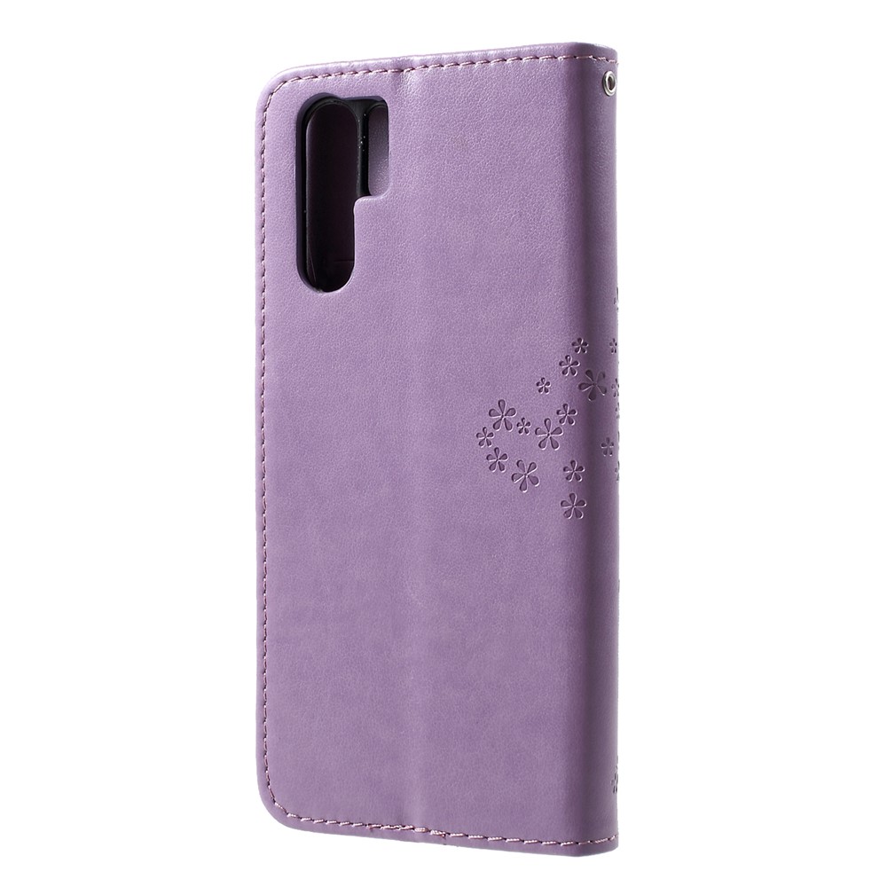 Imprint Butterfly Flower Wallet Stand Leather Shell for Huawei P30 Pro - Light Purple-2