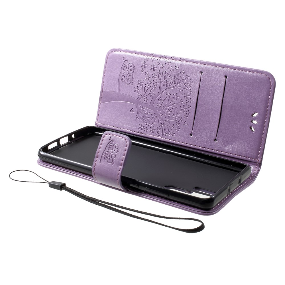 Imprint Butterfly Flower Wallet Stand Leather Shell for Huawei P30 Pro - Light Purple-5