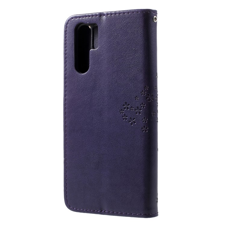 Imprint Butterfly Flower Wallet Stand Leather Accessory Cover for Huawei P30 Pro - Dark Purple-2