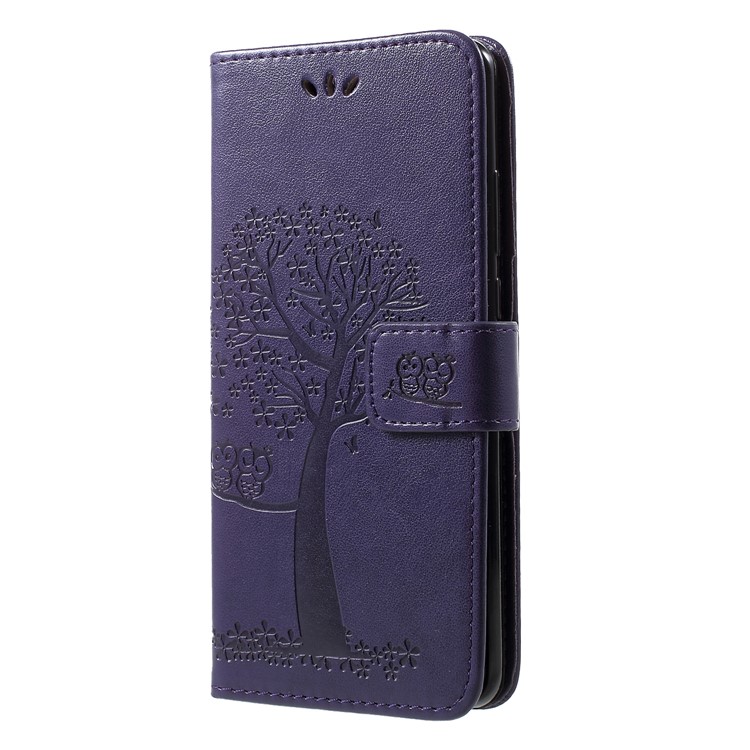Imprint Butterfly Flower Wallet Stand Leather Accessory Cover for Huawei P30 Pro - Dark Purple-3