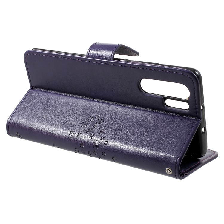 Imprint Butterfly Flower Wallet Stand Leather Accessory Cover for Huawei P30 Pro - Dark Purple-4