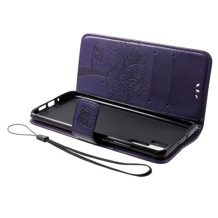 Imprint Butterfly Flower Wallet Stand Leather Accessory Cover for Huawei P30 Pro - Dark Purple-5