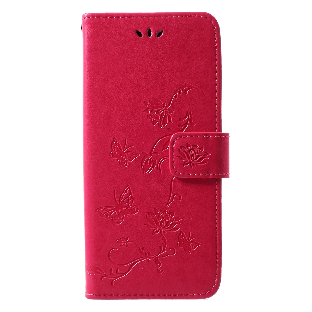 Imprint Butterfly Flower Wallet Stand Leather Cellphone Case for Huawei P30 Pro - Red-3