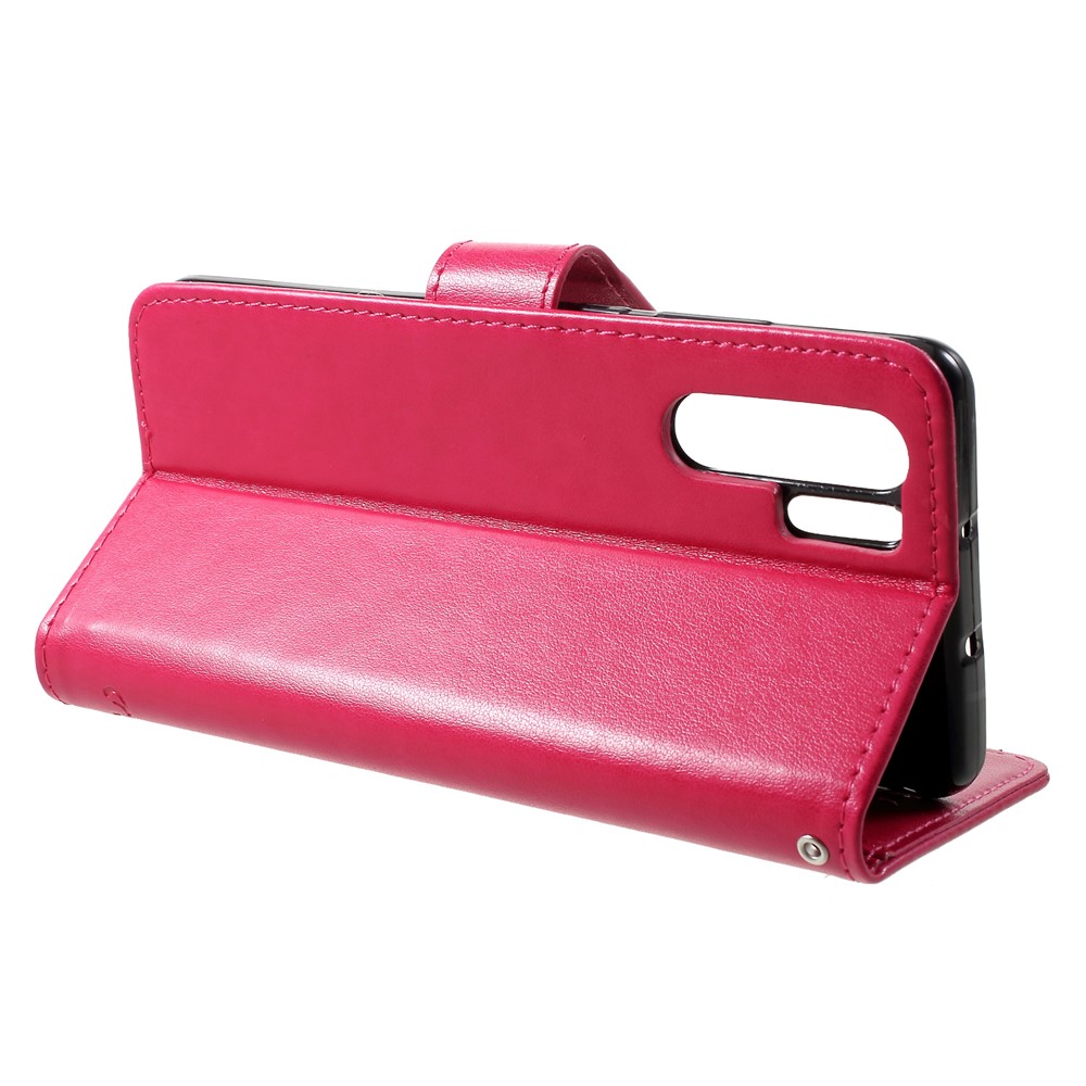 Imprint Butterfly Flower Wallet Stand Leather Cellphone Case for Huawei P30 Pro - Red-4