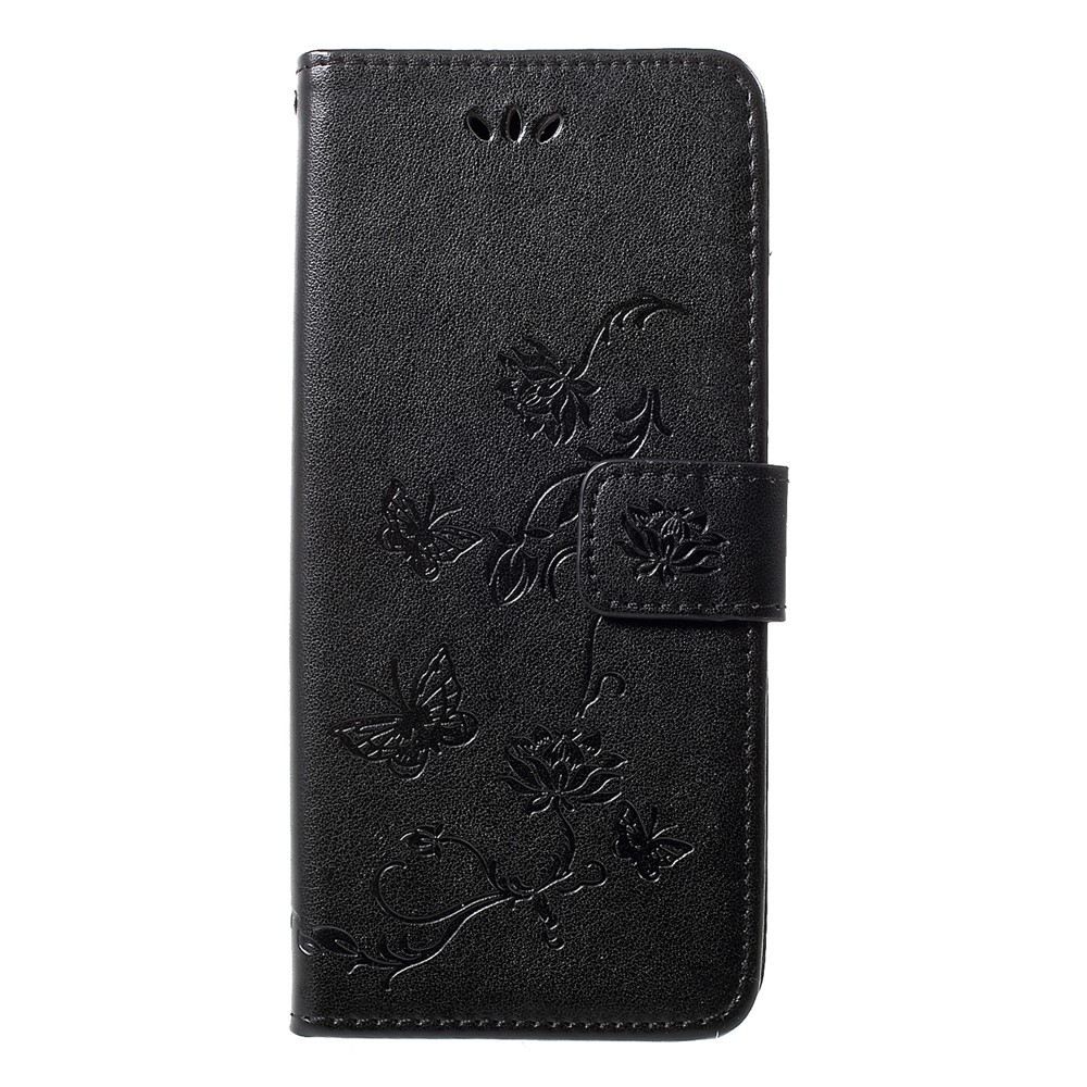 Imprint Butterfly Flower Wallet Stand Leather Cellphone Cover for Huawei P30 Pro - Black-1