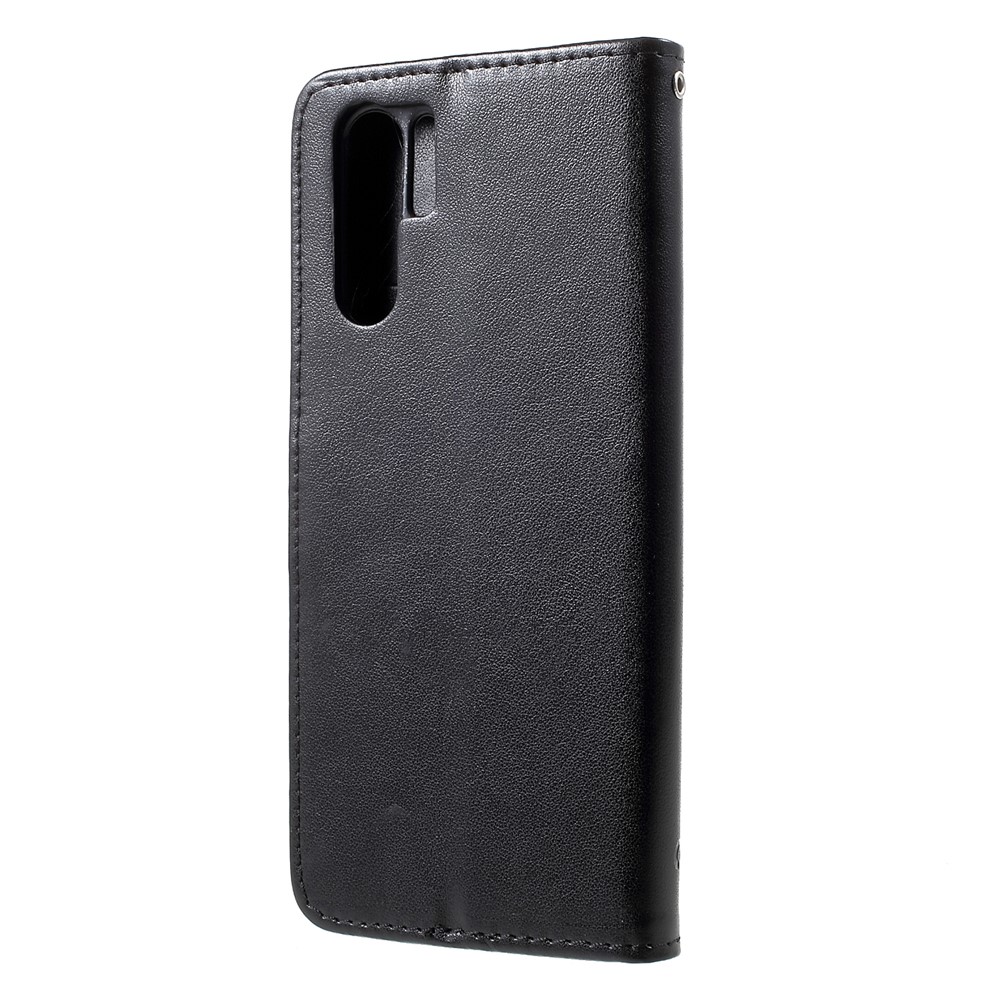 Imprint Butterfly Flower Wallet Stand Leather Cellphone Cover for Huawei P30 Pro - Black-2