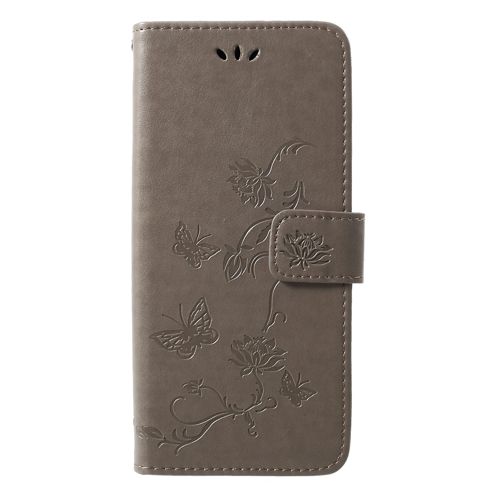 Imprint Butterfly Flower Wallet Stand Leather Cellphone Shell for Huawei P30 Pro - Grey-1