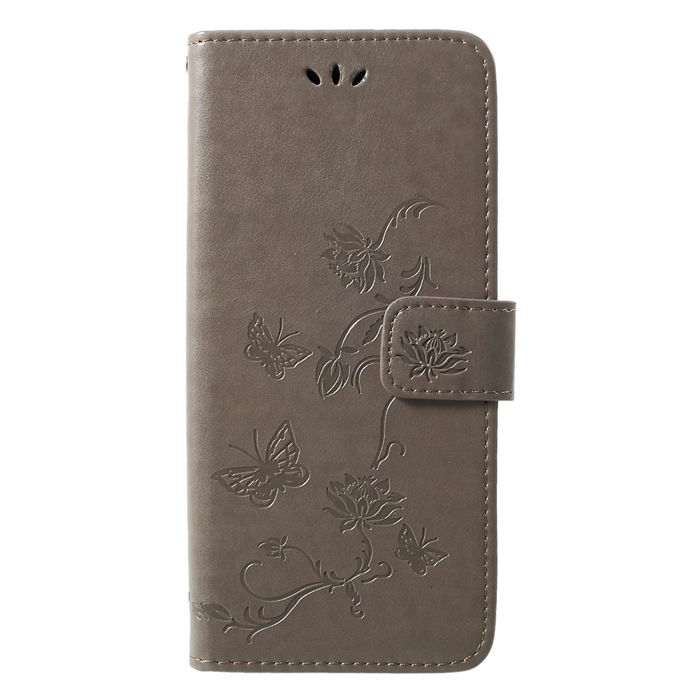 Empreinte Papillon Portefeuille de Fleur de Support Coque de Téléphone Portable en Cuir Pour Huawei P30 Pro - Gris