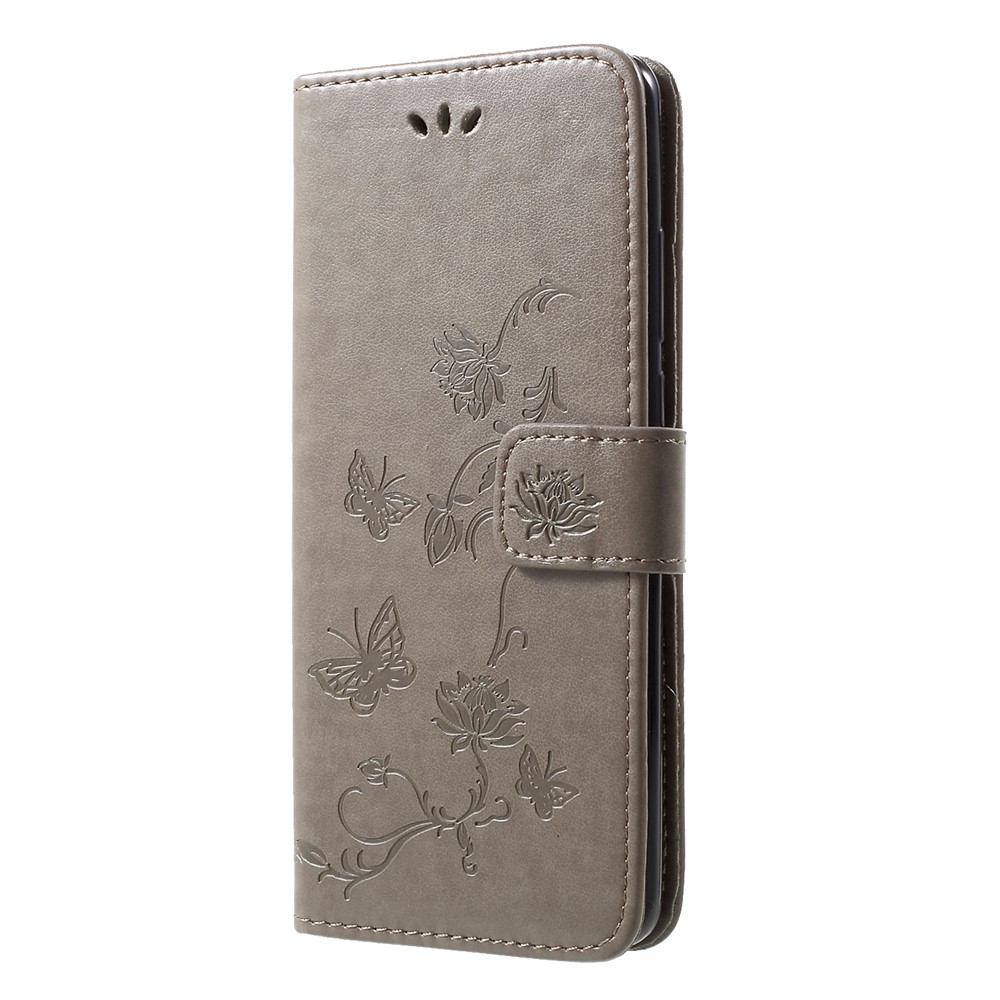 Imprint Butterfly Flower Wallet Stand Leather Cellphone Shell for Huawei P30 Pro - Grey-3