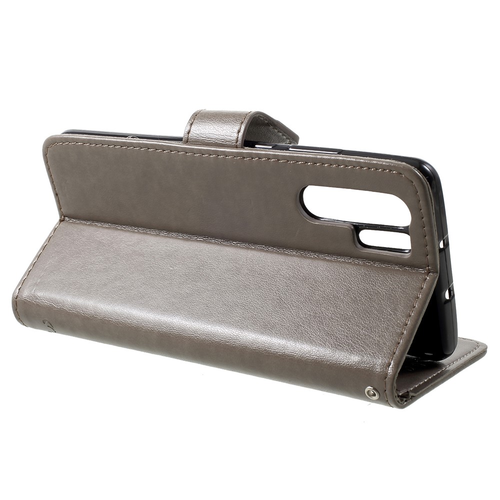 Imprint Butterfly Flower Wallet Stand Leather Cellphone Shell for Huawei P30 Pro - Grey-4