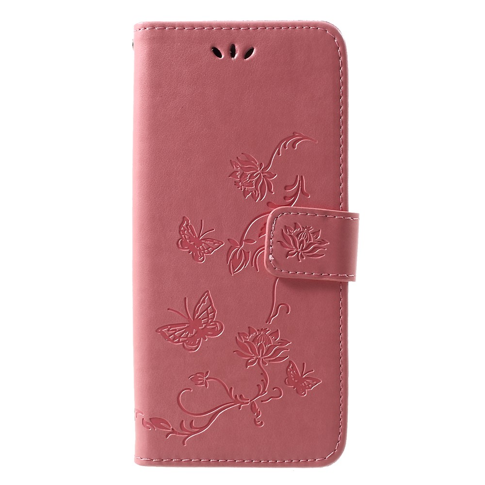 Carteira de Flor de Borboleta Impressão Tampa de Couro Para Huawei P30 Pro - Rosa