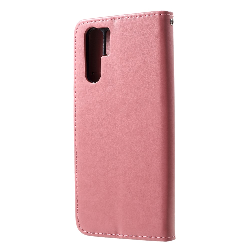 Imprint Butterfly Flower Wallet Stand Leather Cover for Huawei P30 Pro - Pink-2