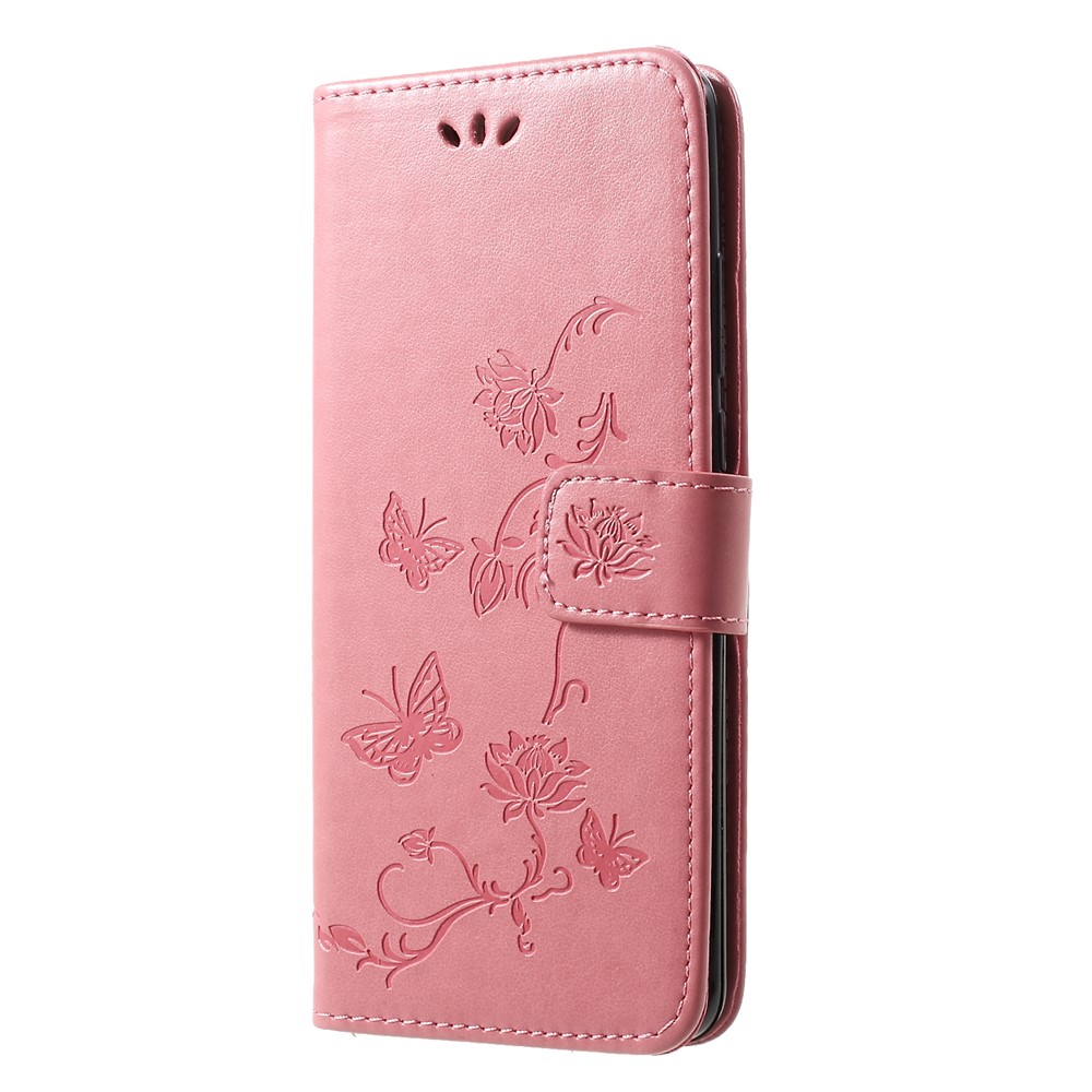 Carteira de Flor de Borboleta Impressão Tampa de Couro Para Huawei P30 Pro - Rosa