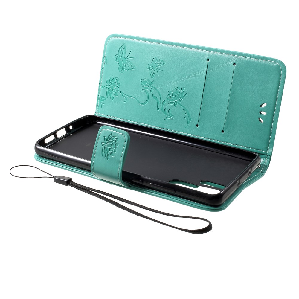 Imprint Butterfly Flower Wallet Stand Leather Case for Huawei P30 Pro - Green-5