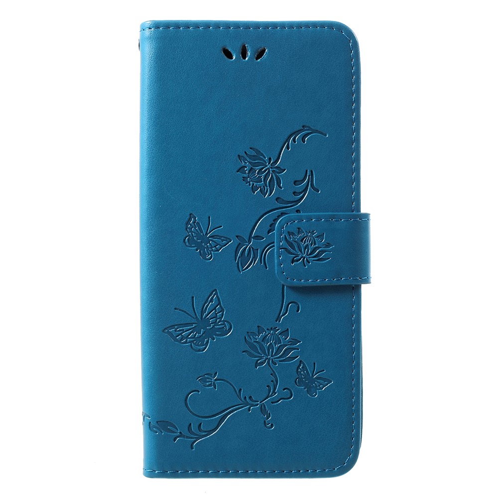 Imprint Butterfly Flower Wallet Stand Leather Accessory Case for Huawei P30 Pro - Blue-1