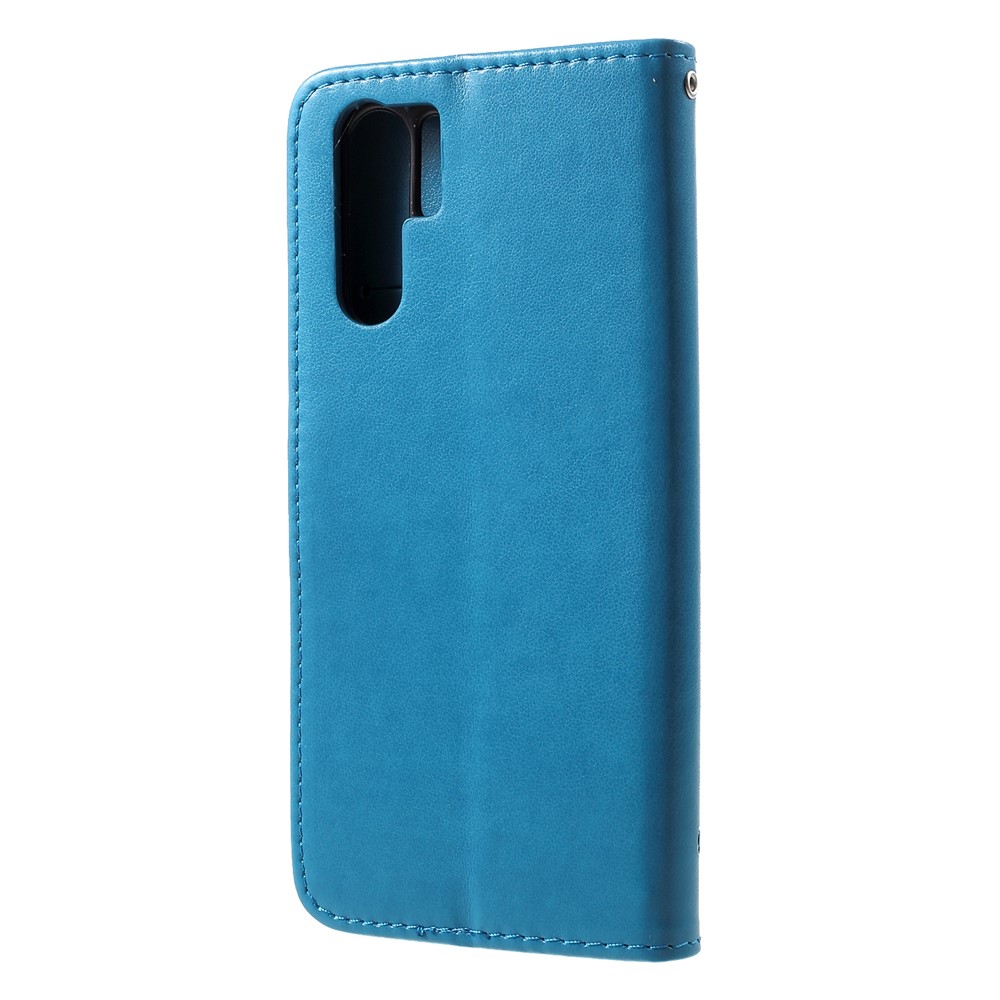 Imprint Butterfly Flower Wallet Stand Leather Accessory Case for Huawei P30 Pro - Blue-2
