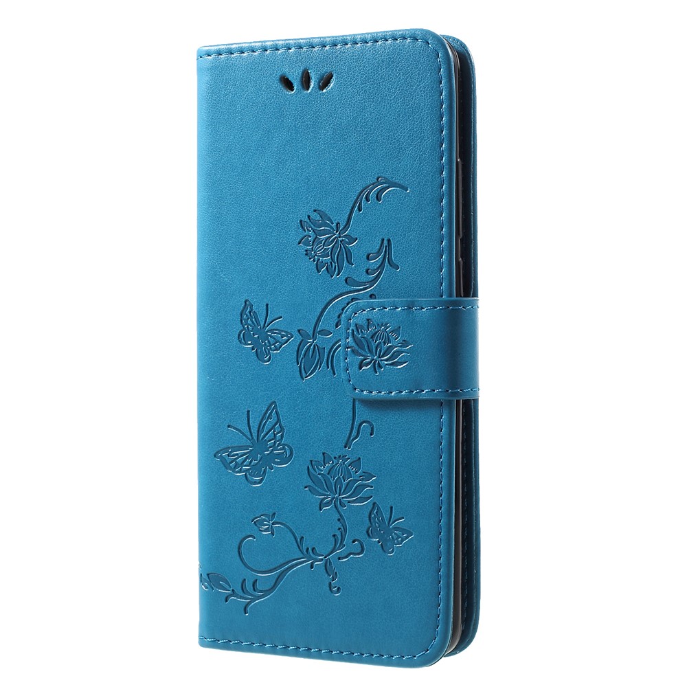 Imprint Butterfly Flower Wallet Stand Leather Accessory Case for Huawei P30 Pro - Blue-3