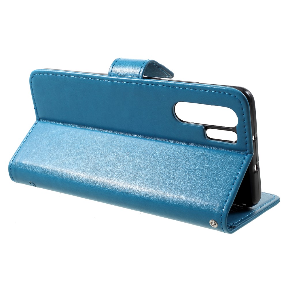 Imprint Butterfly Flower Wallet Stand Leather Accessory Case for Huawei P30 Pro - Blue-4