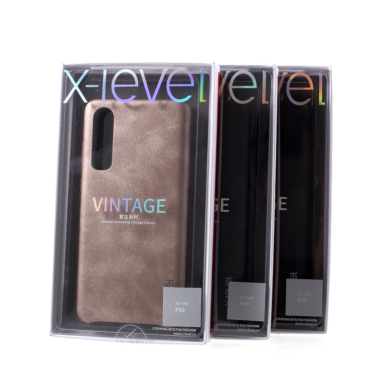 X-LEVEL Vintage Leather Coated PC Protection Case for Huawei P30 - Brown-7