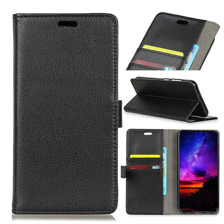 Litchi Skin Wallet Leather Stand Case for Huawei Honor 8A - Black-1