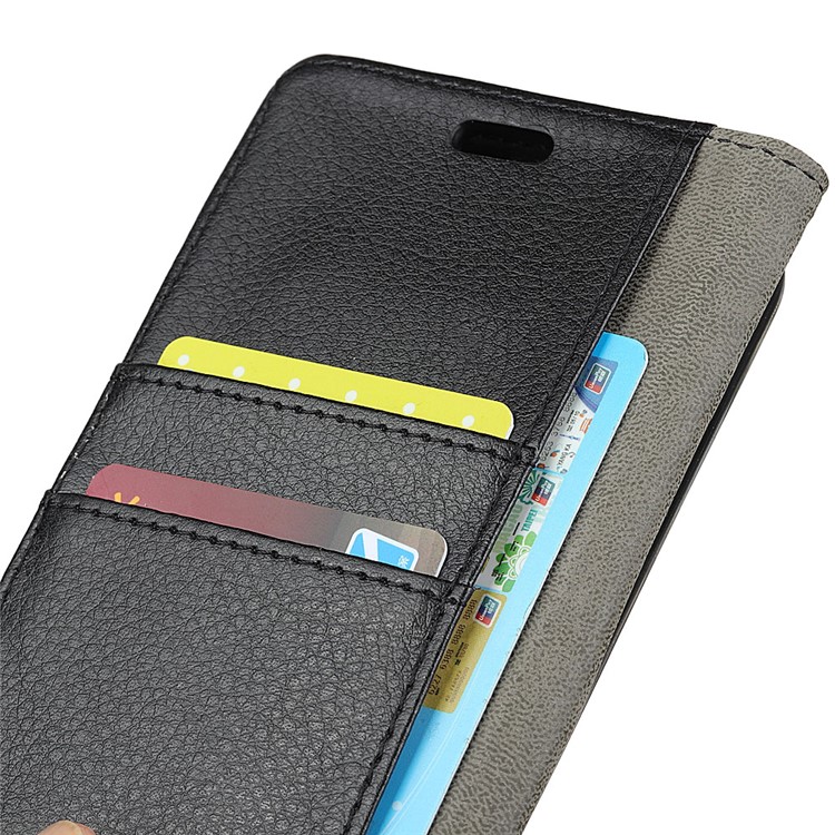 Litchi Skin Wallet Leather Stand Case for Huawei Honor 8A - Black-5