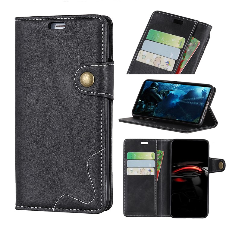 S-shape Textured Leather Wallet Case for Huawei Honor 8A - Black-1