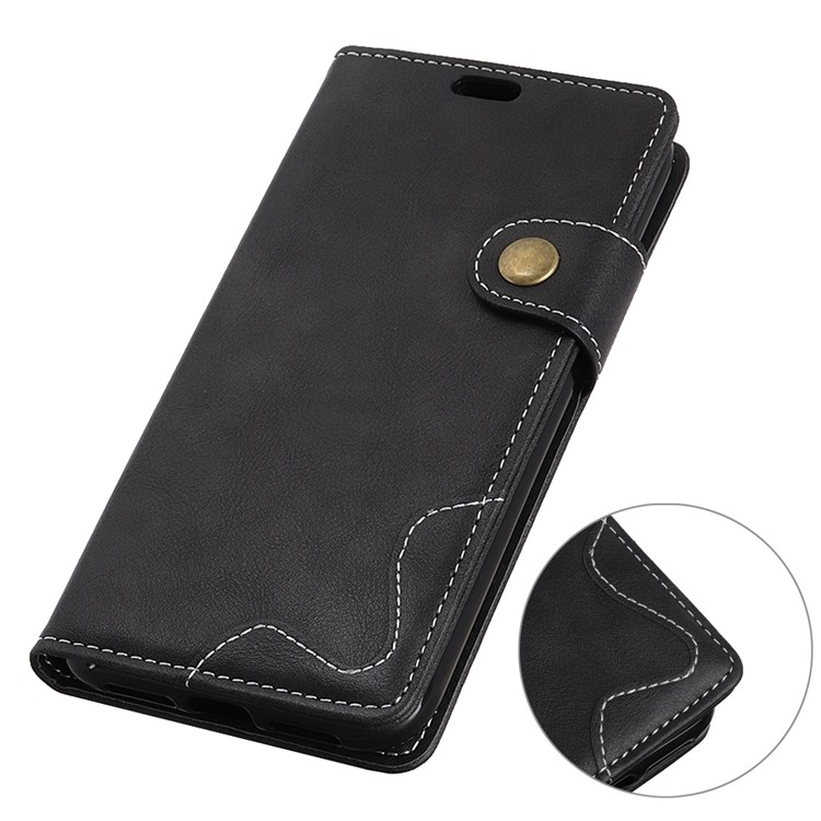 S-shape Textured Leather Wallet Case for Huawei Honor 8A - Black-2