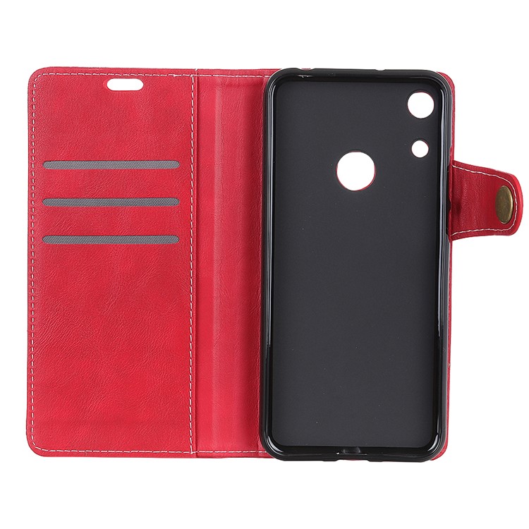 S-shape Textured Leather Wallet Cover for Huawei Honor 8A - Red-5