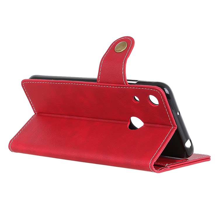 S-shape Textured Leather Wallet Cover for Huawei Honor 8A - Red-9
