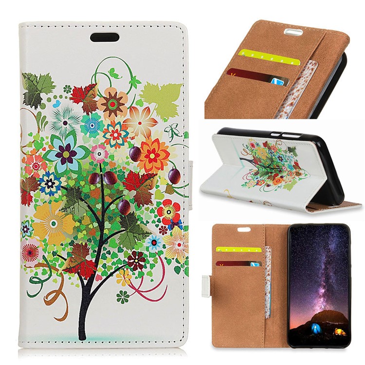 Pattern Printing Flip Stand Leather Case for Huawei Honor 8A - Flowers Tree with Fruits-1