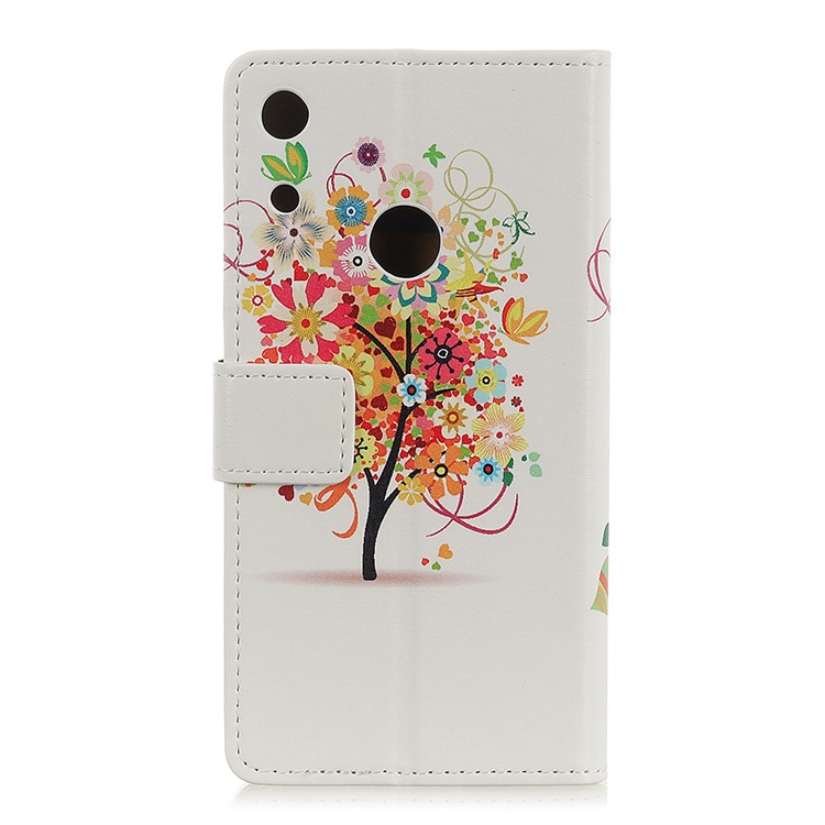 Pattern Printing Leather Case Accessory for Huawei Honor 8A - Colorful Flowers Tree-3
