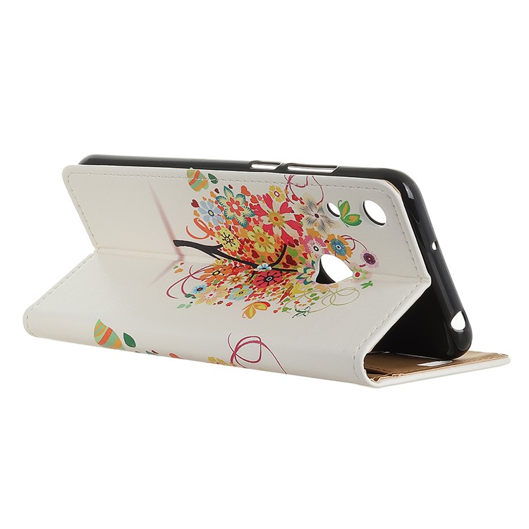 Pattern Printing Leather Case Accessory for Huawei Honor 8A - Colorful Flowers Tree-4