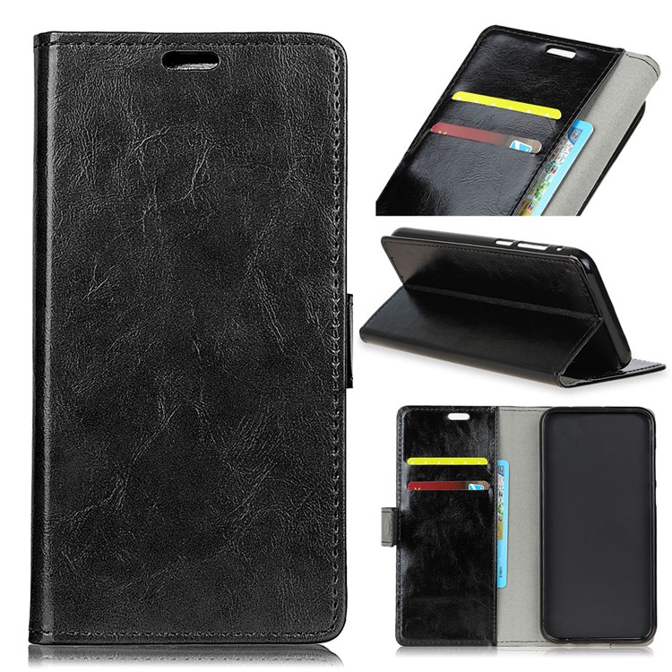 Crazy Horse Wallet Leather Stand Case for Huawei Honor 8A - Black-1