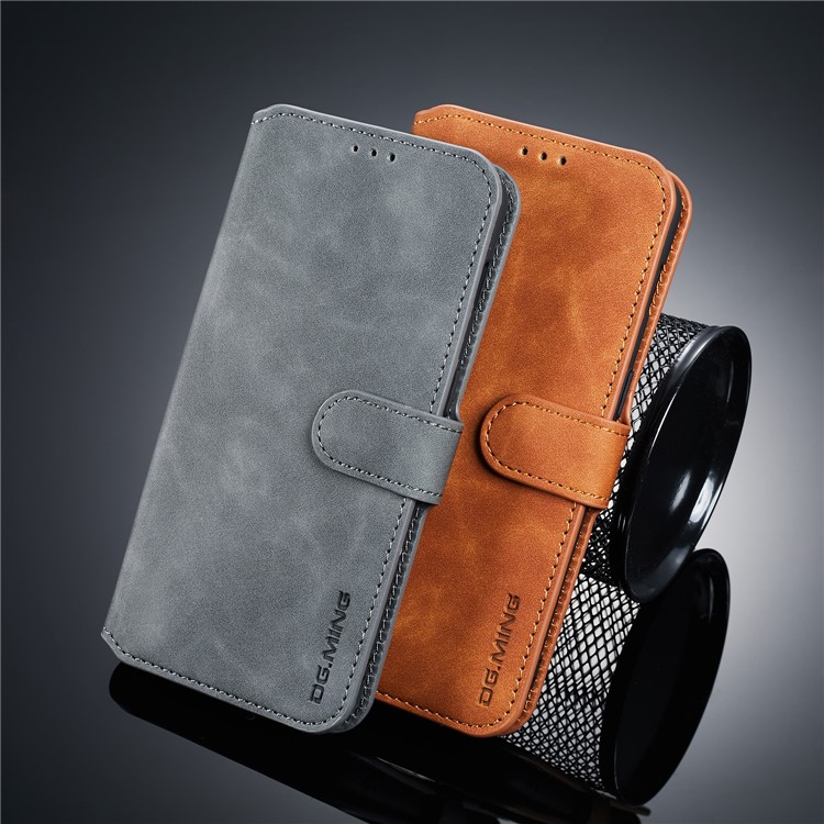 DG.MING Retro Style PU Leather Wallet Cover for Huawei Y9 (2019) / Enjoy 9 Plus - Grey-3