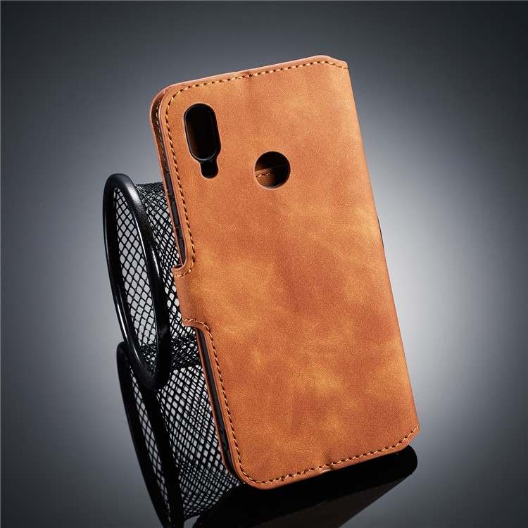 DG.MING Retro Style PU Leather Wallet Casing for Huawei Honor 10 Lite/P Smart (2019) - Brown-2