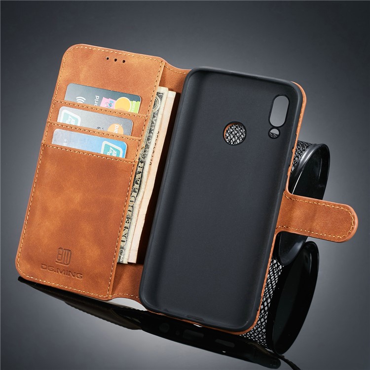 DG.MING Retro Style PU Leather Wallet Casing for Huawei Honor 10 Lite/P Smart (2019) - Brown-3