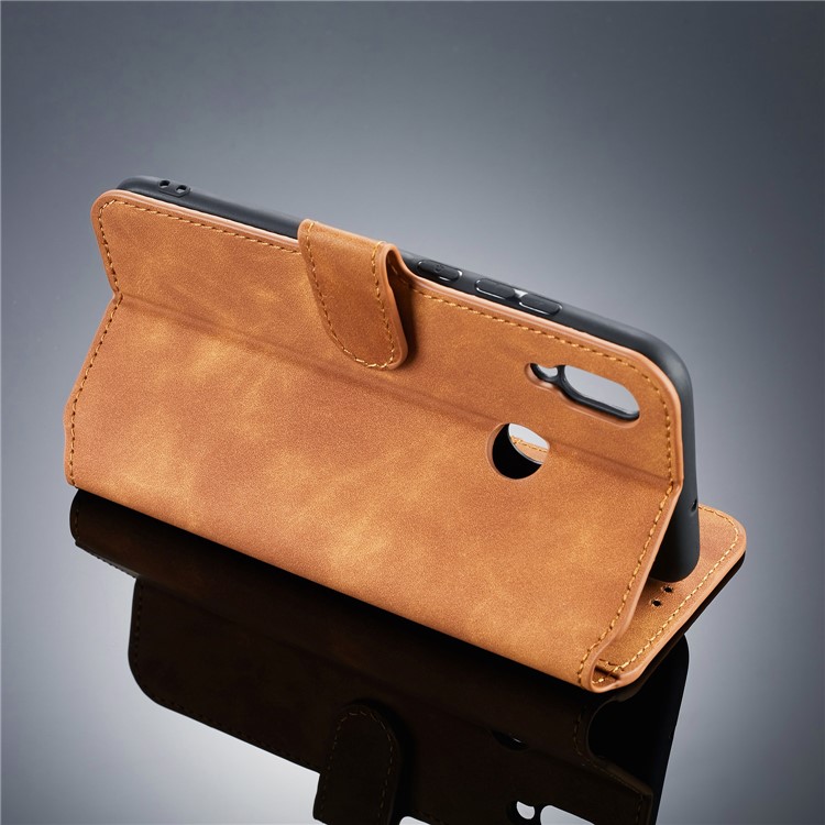 DG.MING Retro Style PU Leather Wallet Casing for Huawei Honor 10 Lite/P Smart (2019) - Brown-5