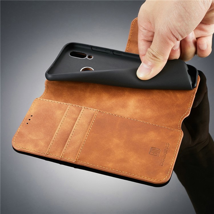 DG.MING Retro Style PU Leather Wallet Casing for Huawei Honor 10 Lite/P Smart (2019) - Brown-7