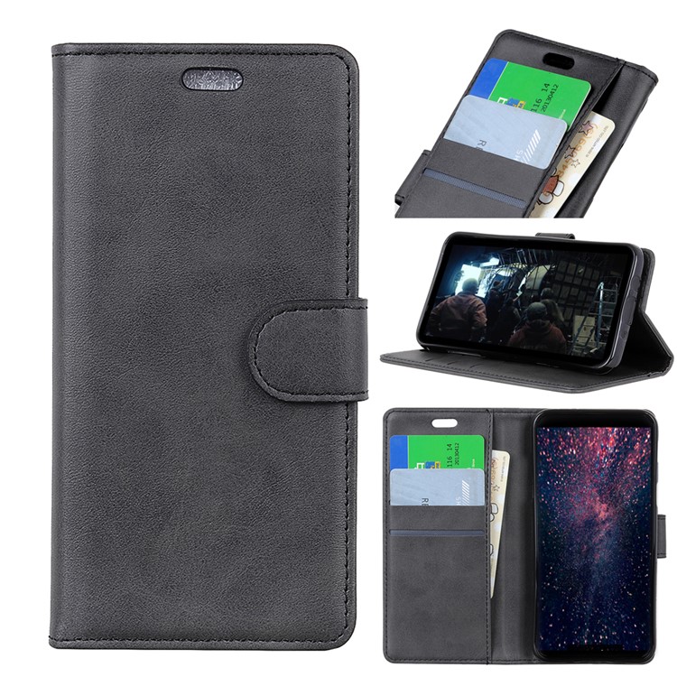 Matte PU Leather Case Wallet Stand Flip Cover for Huawei Honor 8A - Black-1