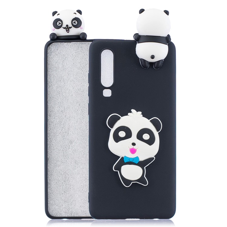 3D Pattern TPU Soft Shell for Huawei P30 - Panda with Blue Bowknot-1
