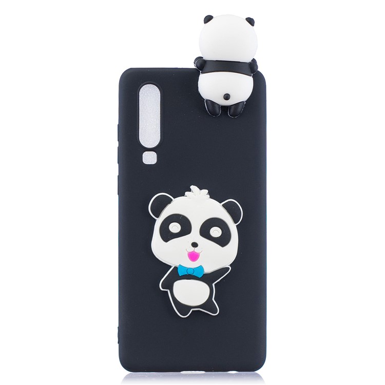 3D Pattern TPU Soft Shell for Huawei P30 - Panda with Blue Bowknot-2