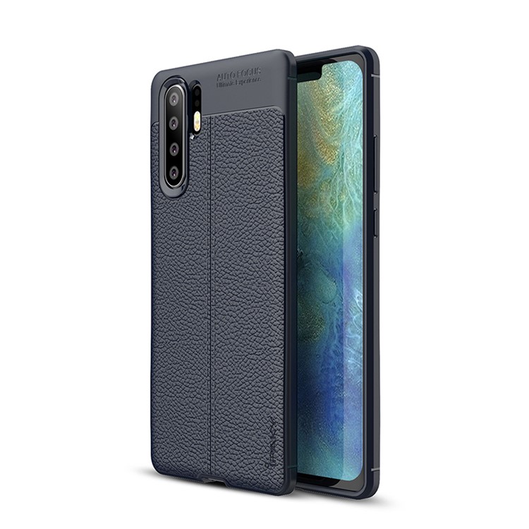 IPAKY Litchi Texture Soft TPU Cell Phone Cover for Huawei P30 Pro - Dark Blue-1