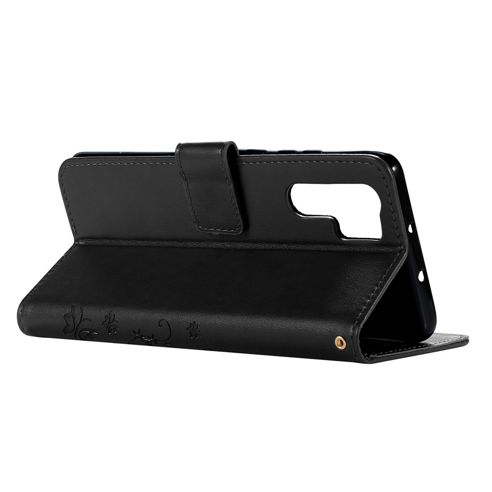 Imprint Butterfly Flower Stand Leather Wallet Casing for Huawei P30 Pro - Black-4