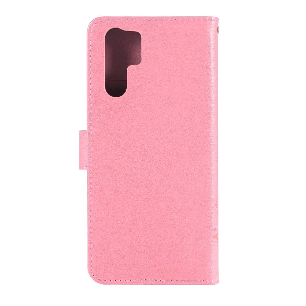 Impressão Borboleta Flor Stand Couro Carteira Shell Para Huawei P30 Pro - Rosa-2