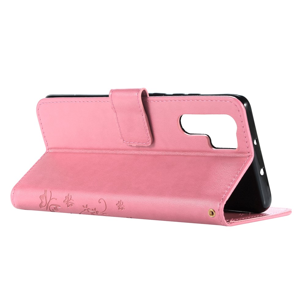 Empreinte Papillon de Fleur de Fleur Coque en Cuir Pour Huawei P30 Pro - Rose