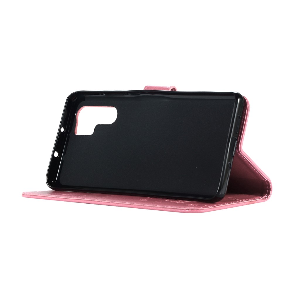 Impressão Borboleta Flor Stand Couro Carteira Shell Para Huawei P30 Pro - Rosa-5