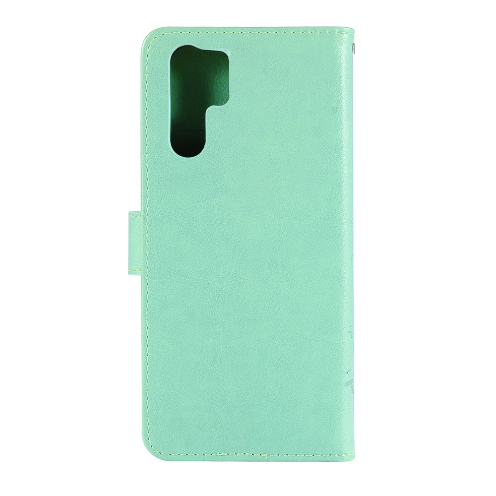 Imprint Butterfly Flower Stand Leather Cellphone Case for Huawei P30 Pro - Cyan-2