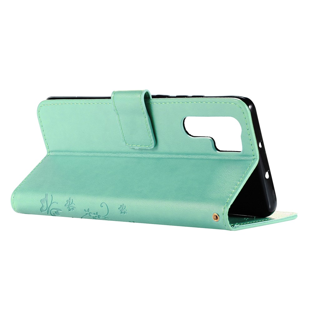 Imprint Butterfly Flower Stand Leather Cellphone Case for Huawei P30 Pro - Cyan-4